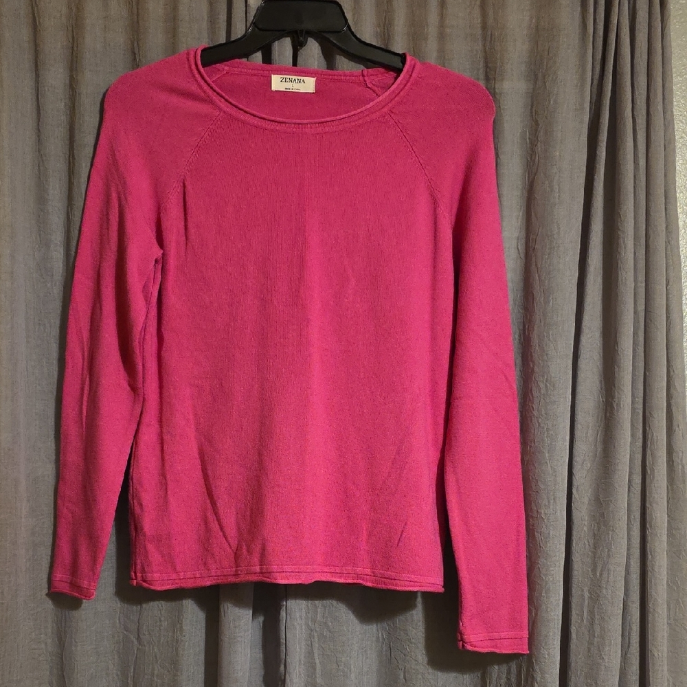 Zenana Bright Fuchsia Long-Sleeve Crewneck Top